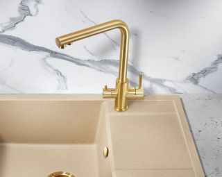 Смеситель для кухни Milacio Ultra MCU.553.GD под фильтр с краном для питьевой воды брашированное золото